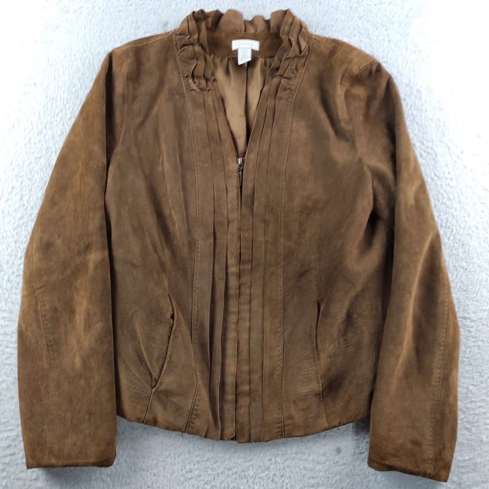 Chicos Leather Jacket Country Western Cowgirl Women's Size 0 Pockets Ruffle Coll